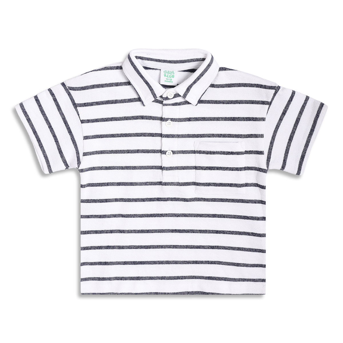 Boys Striped Polo T-Shirt, White and Navy Blue