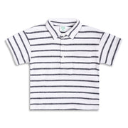 Boys Striped Polo T-Shirt, White and Navy Blue