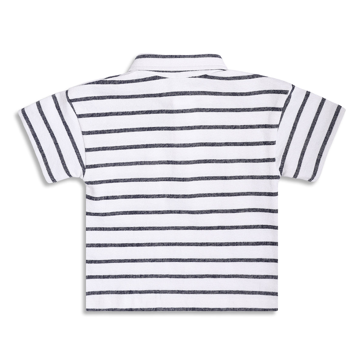 Boys Striped Polo T-Shirt, White and Navy Blue