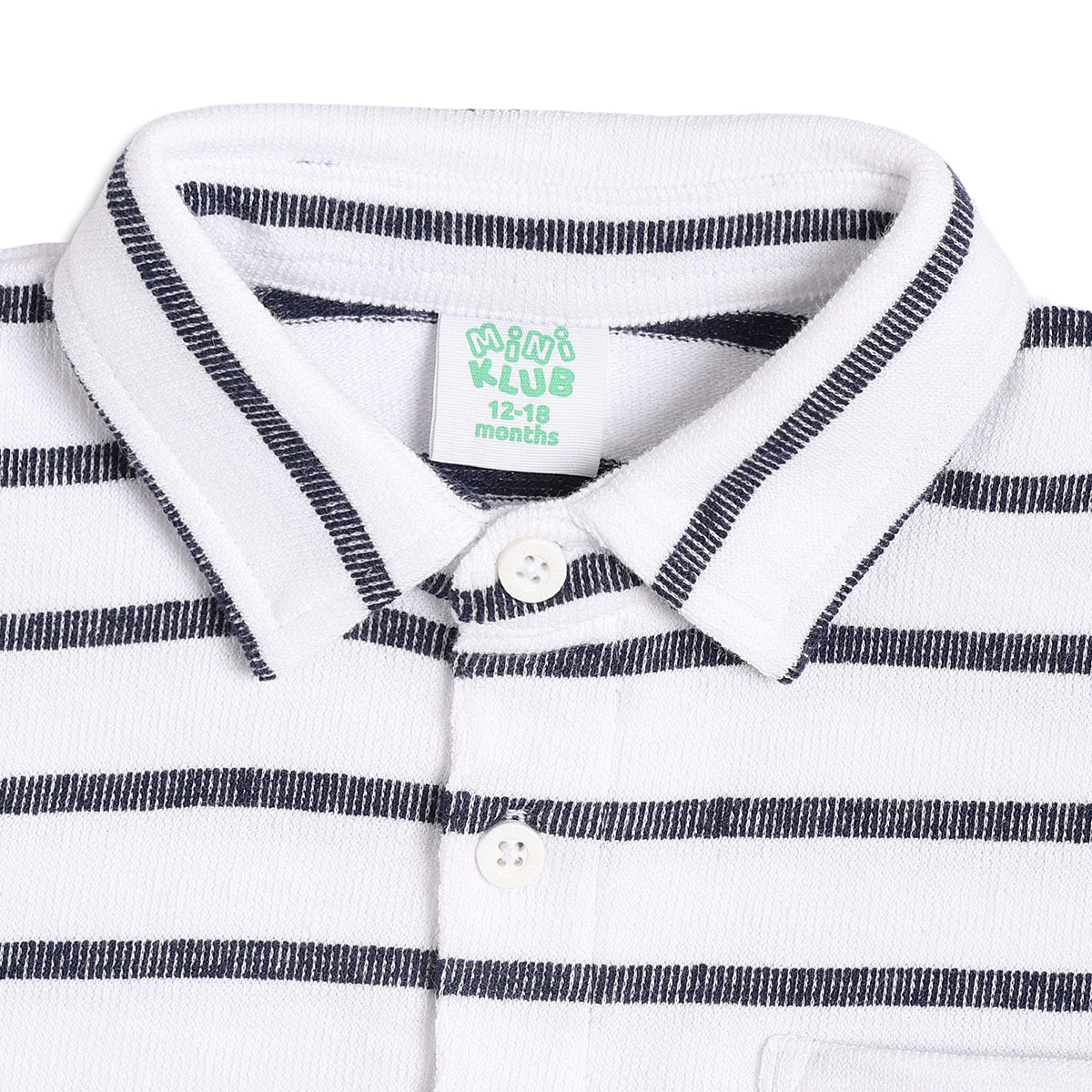 Boys Striped Polo T-Shirt, White and Navy Blue