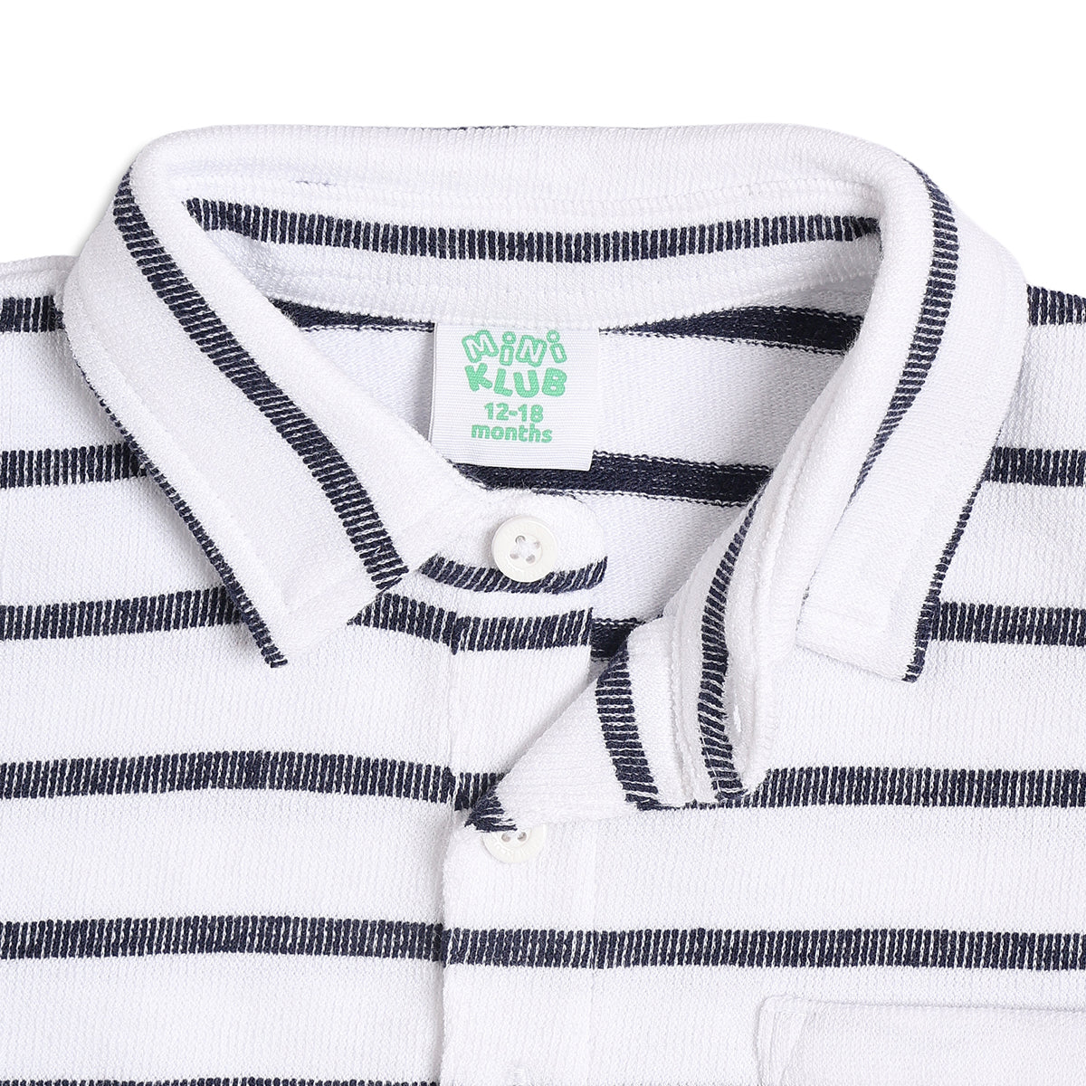 Boys Striped Polo T-Shirt, White and Navy Blue