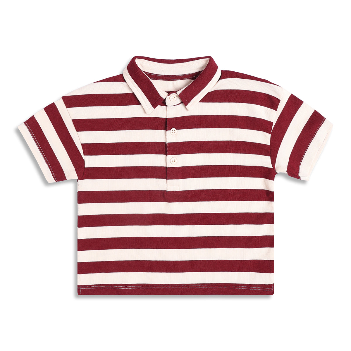 Boys Striped Polo T-Shirt, Maroon and Cream