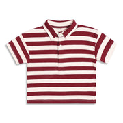 Boys Striped Polo T-Shirt, Maroon and Cream