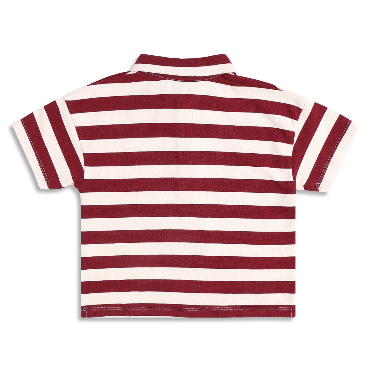 Boys Striped Polo T-Shirt, Maroon and Cream