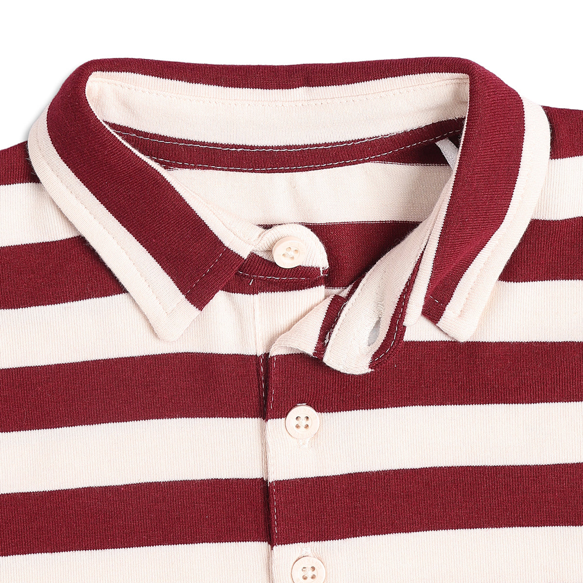 Boys Striped Polo T-Shirt, Maroon and Cream