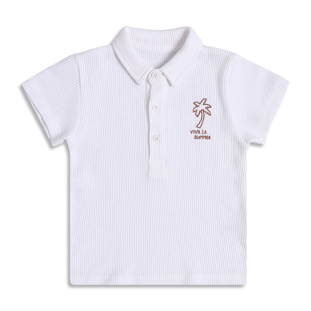 Baby Boys White Textured Cotton Polo T-Shirt Regular Fit Casual Kids T-Shirt
