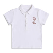 Baby Boys White Textured Cotton Polo T-Shirt Regular Fit Casual Kids T-Shirt