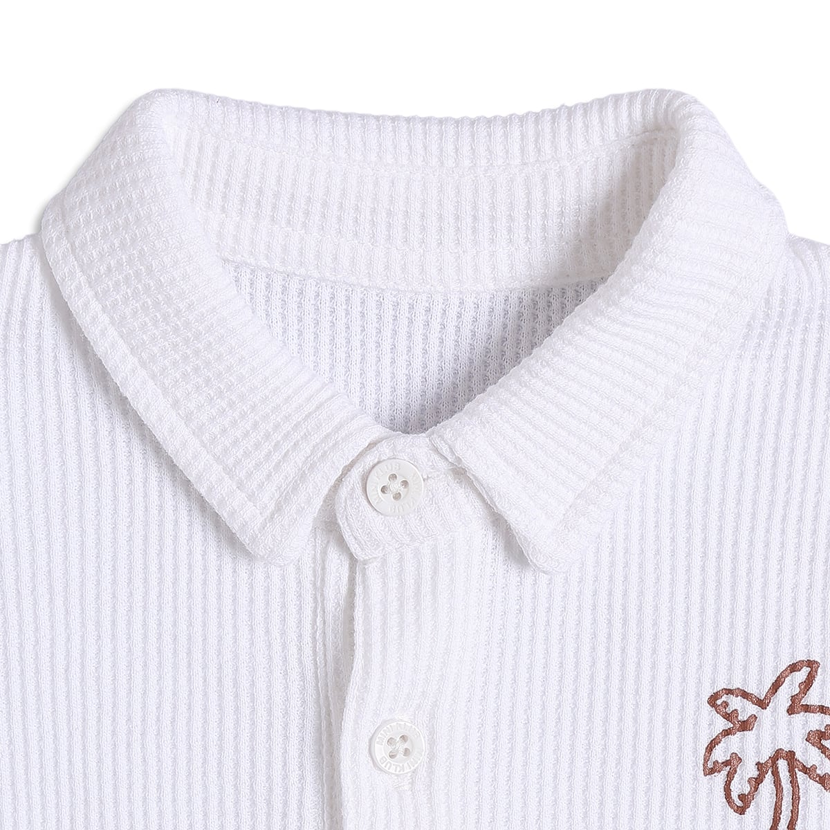 Baby Boys White Textured Cotton Polo T-Shirt Regular Fit Casual Kids T-Shirt