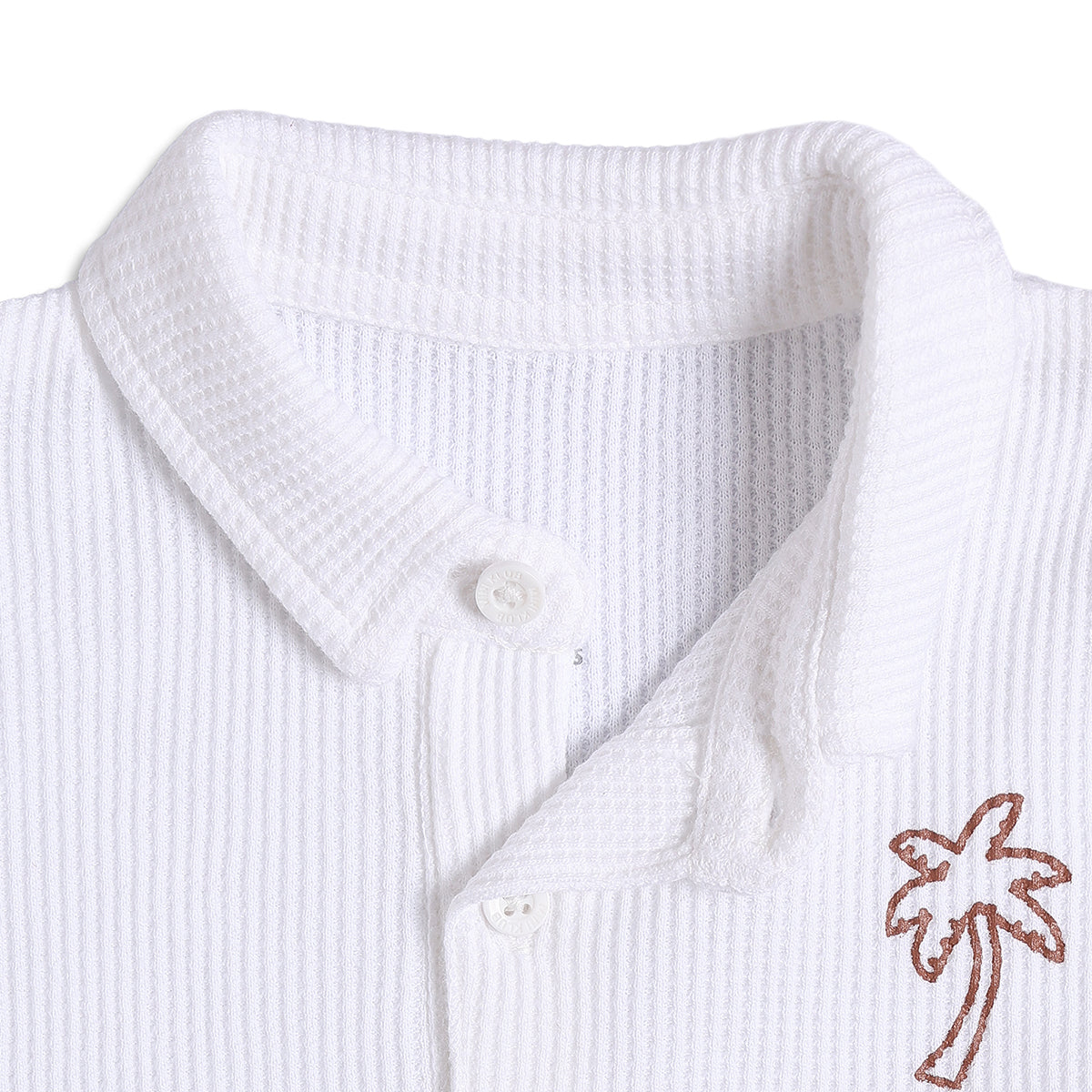 Baby Boys White Textured Cotton Polo T-Shirt Regular Fit Casual Kids T-Shirt