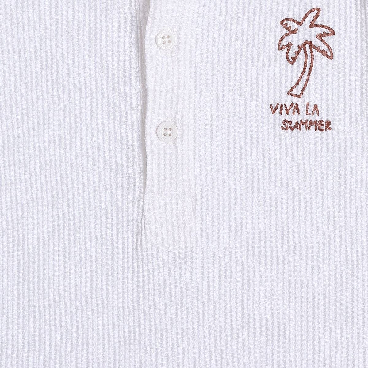 Baby Boys White Textured Cotton Polo T-Shirt Regular Fit Casual Kids T-Shirt
