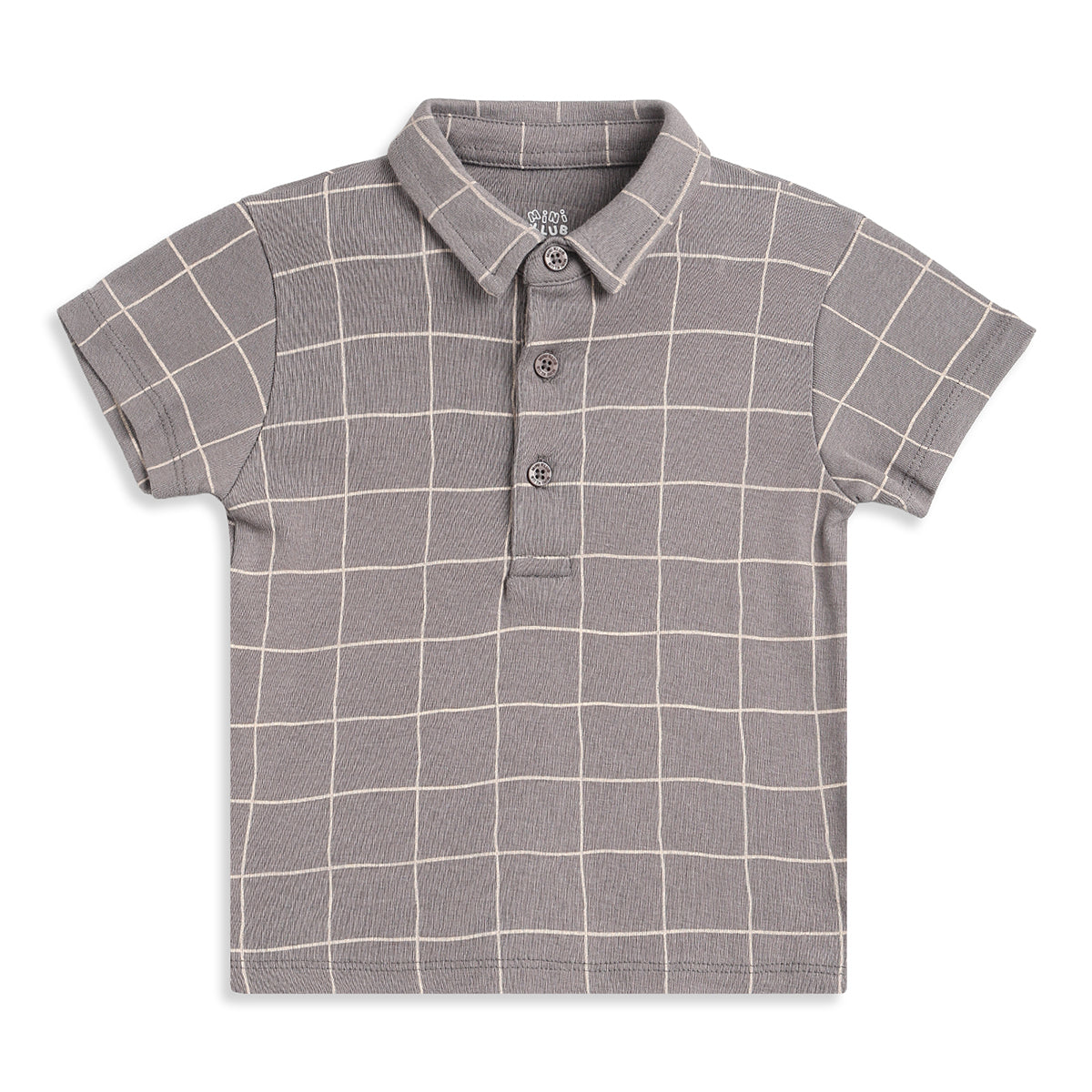 Baby Boys Grey Checked Cotton Polo T-Shirt Regular Fit Casual Kids T-Shirt