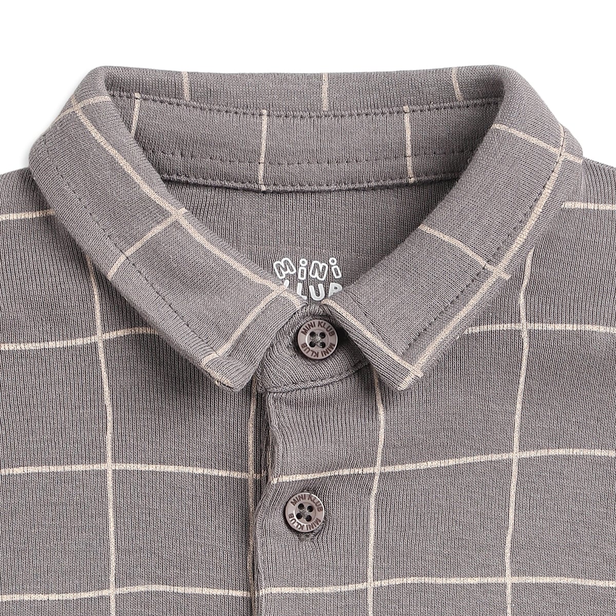 Baby Boys Grey Checked Cotton Polo T-Shirt Regular Fit Casual Kids T-Shirt