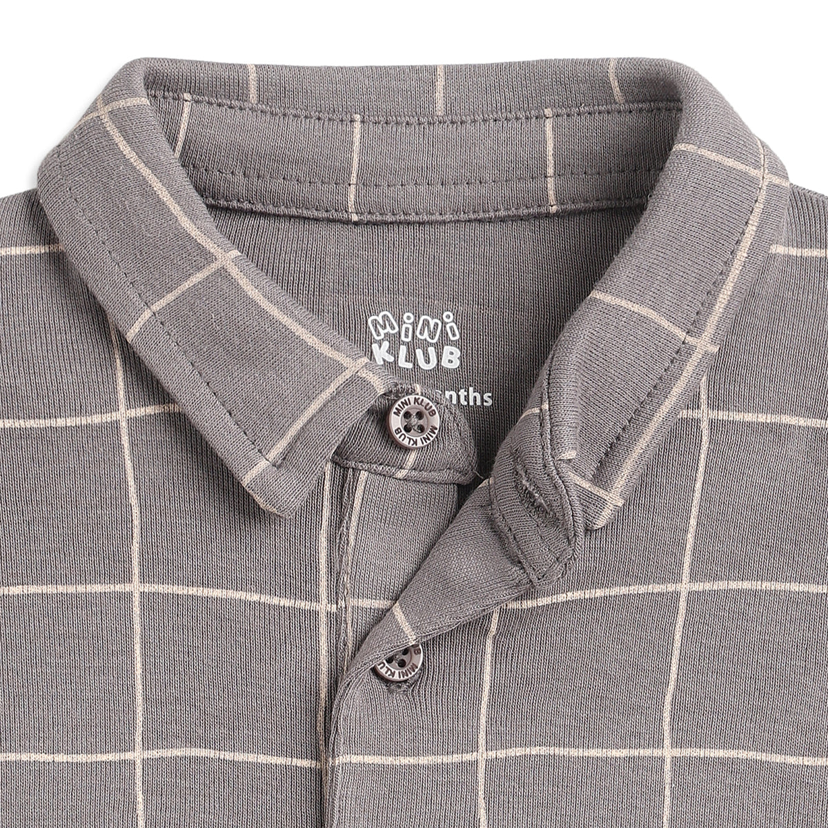 Baby Boys Grey Checked Cotton Polo T-Shirt Regular Fit Casual Kids T-Shirt