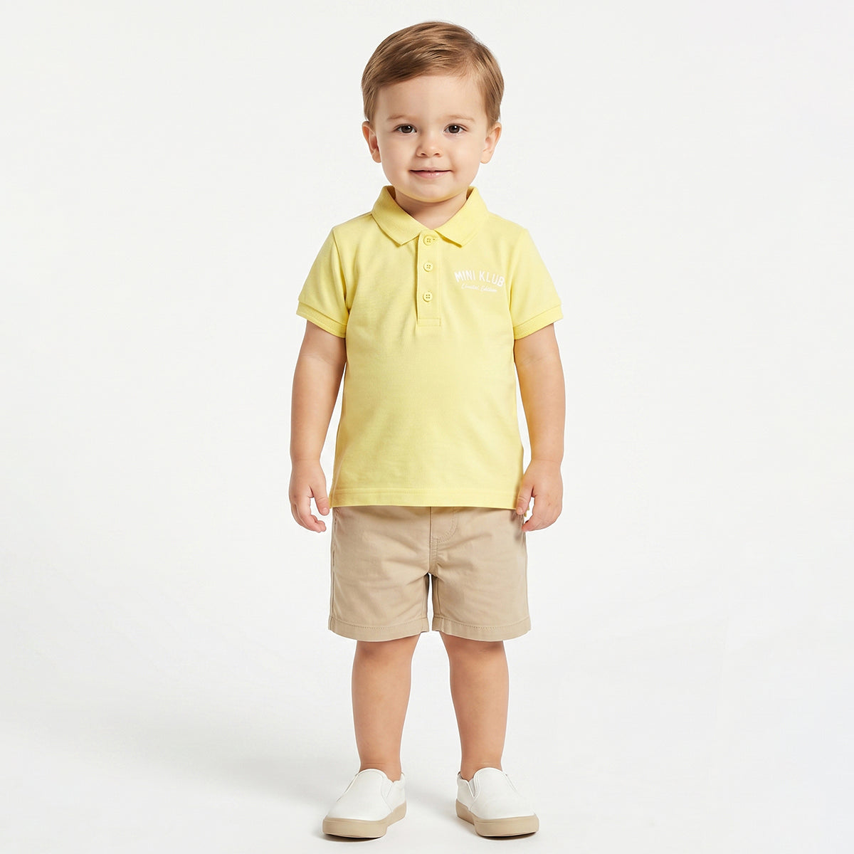Baby Boys Yellow Cotton Polo Neck Regular Fit T-Shirt
