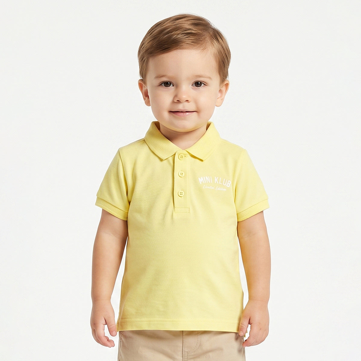 Baby Boys Yellow Cotton Polo Neck Regular Fit T-Shirt