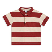 Baby Boys Rust Red And Cream Cotton Striped Polo T-Shirt Regular Fit Casual Wear