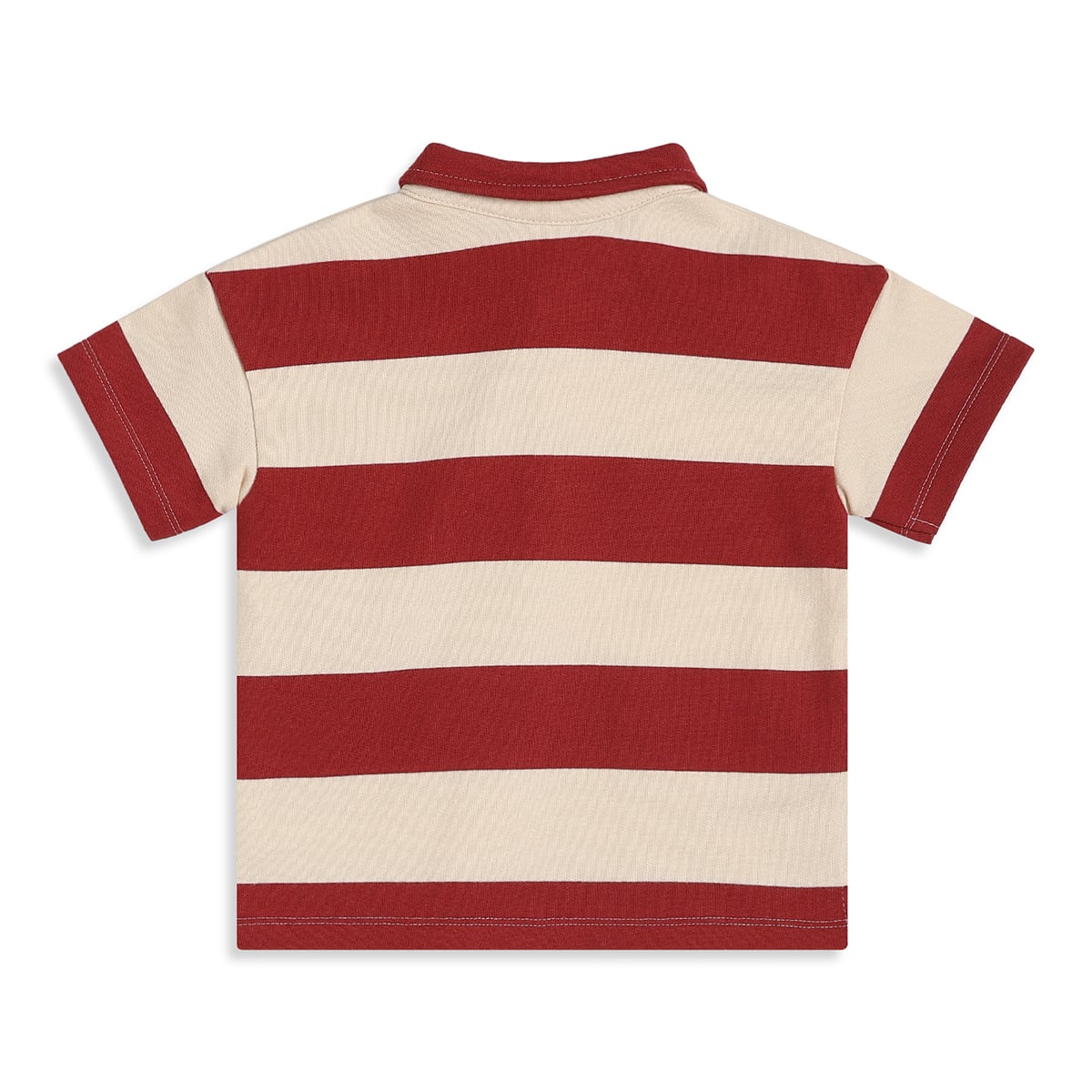 Baby Boys Rust Red And Cream Cotton Striped Polo T-Shirt Regular Fit Casual Wear