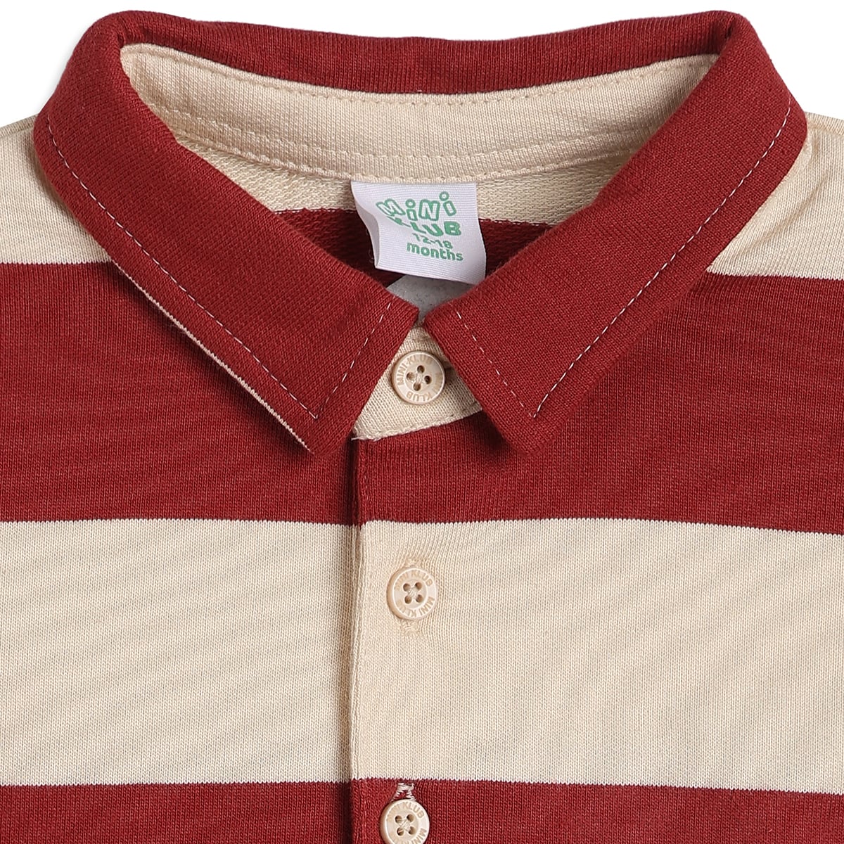 Baby Boys Rust Red And Cream Cotton Striped Polo T-Shirt Regular Fit Casual Wear