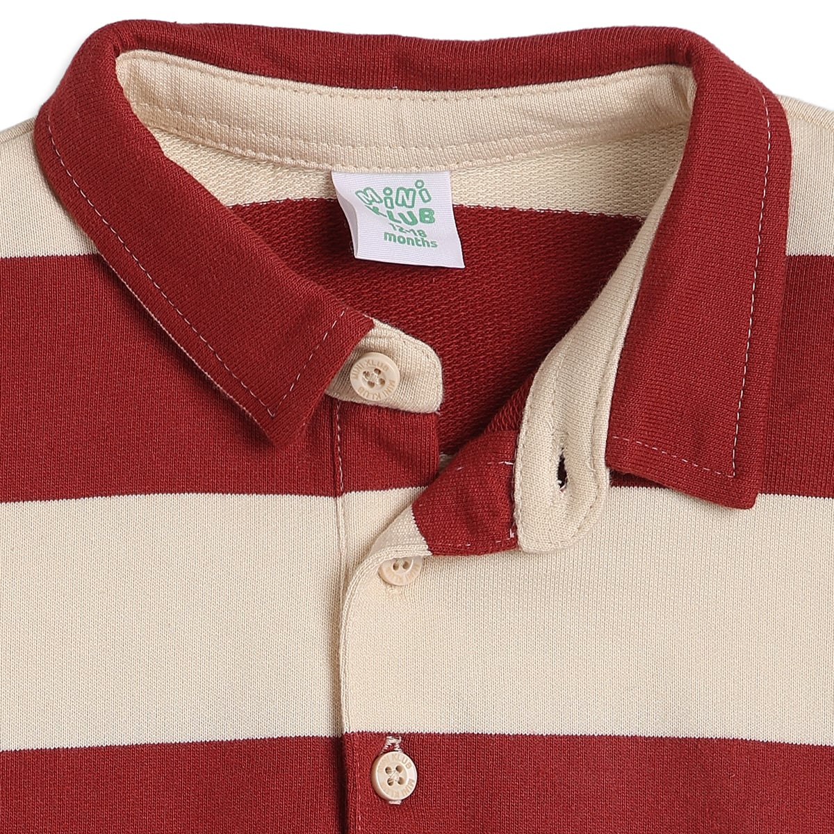 Baby Boys Rust Red And Cream Cotton Striped Polo T-Shirt Regular Fit Casual Wear