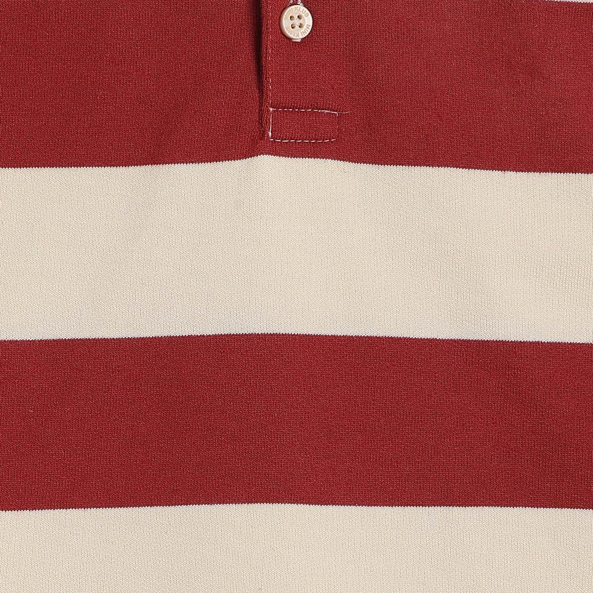 Baby Boys Rust Red And Cream Cotton Striped Polo T-Shirt Regular Fit Casual Wear