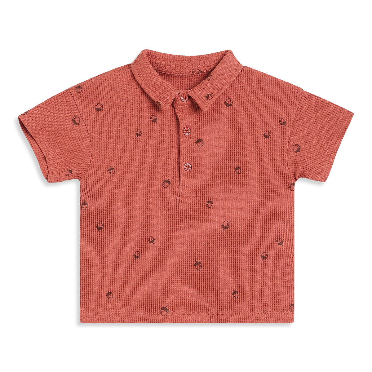 Baby Boys Rust Brown Cotton Waffle Polo T-Shirt Regular Fit Casual Wear