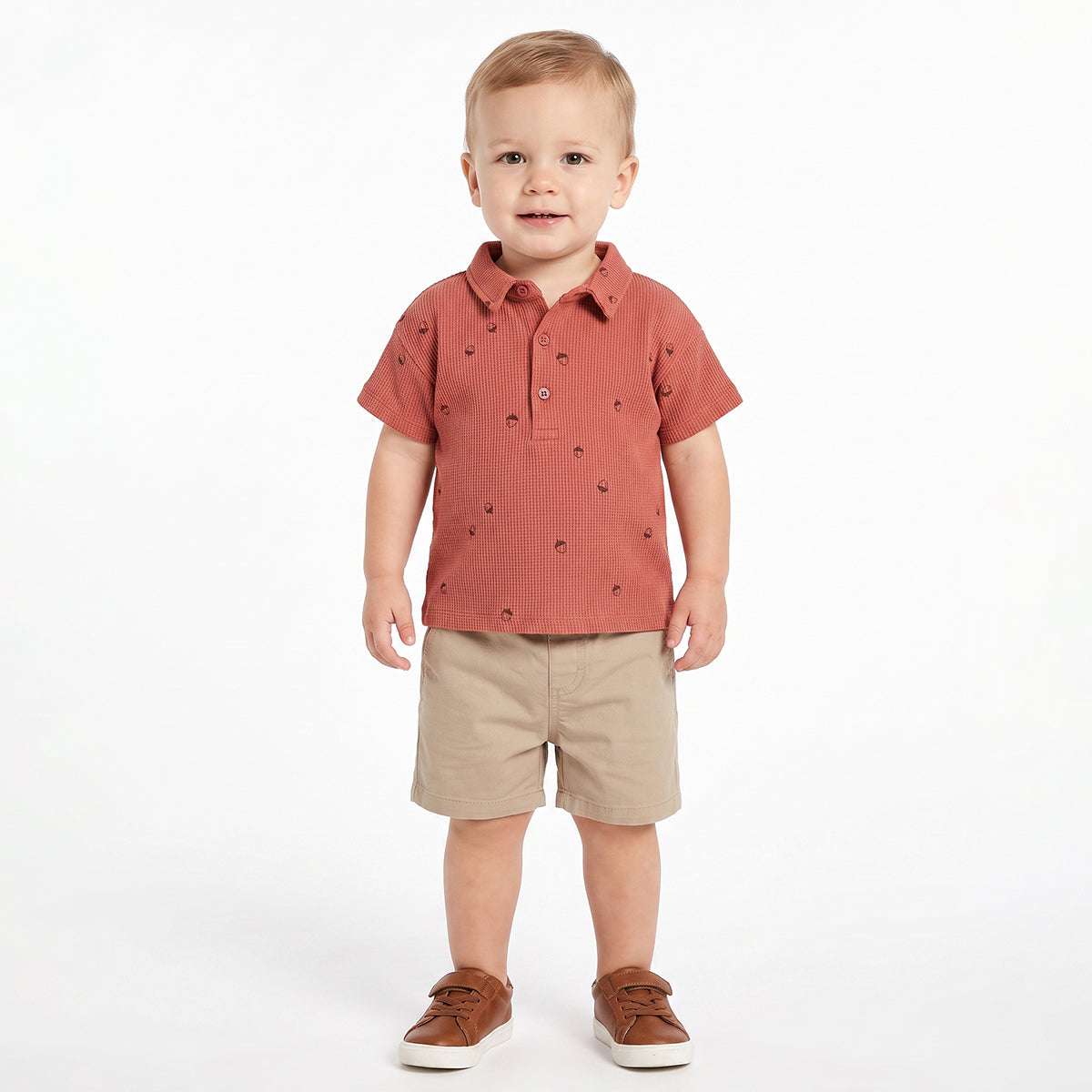 Baby Boys Rust Brown Cotton Waffle Polo T-Shirt Regular Fit Casual Wear