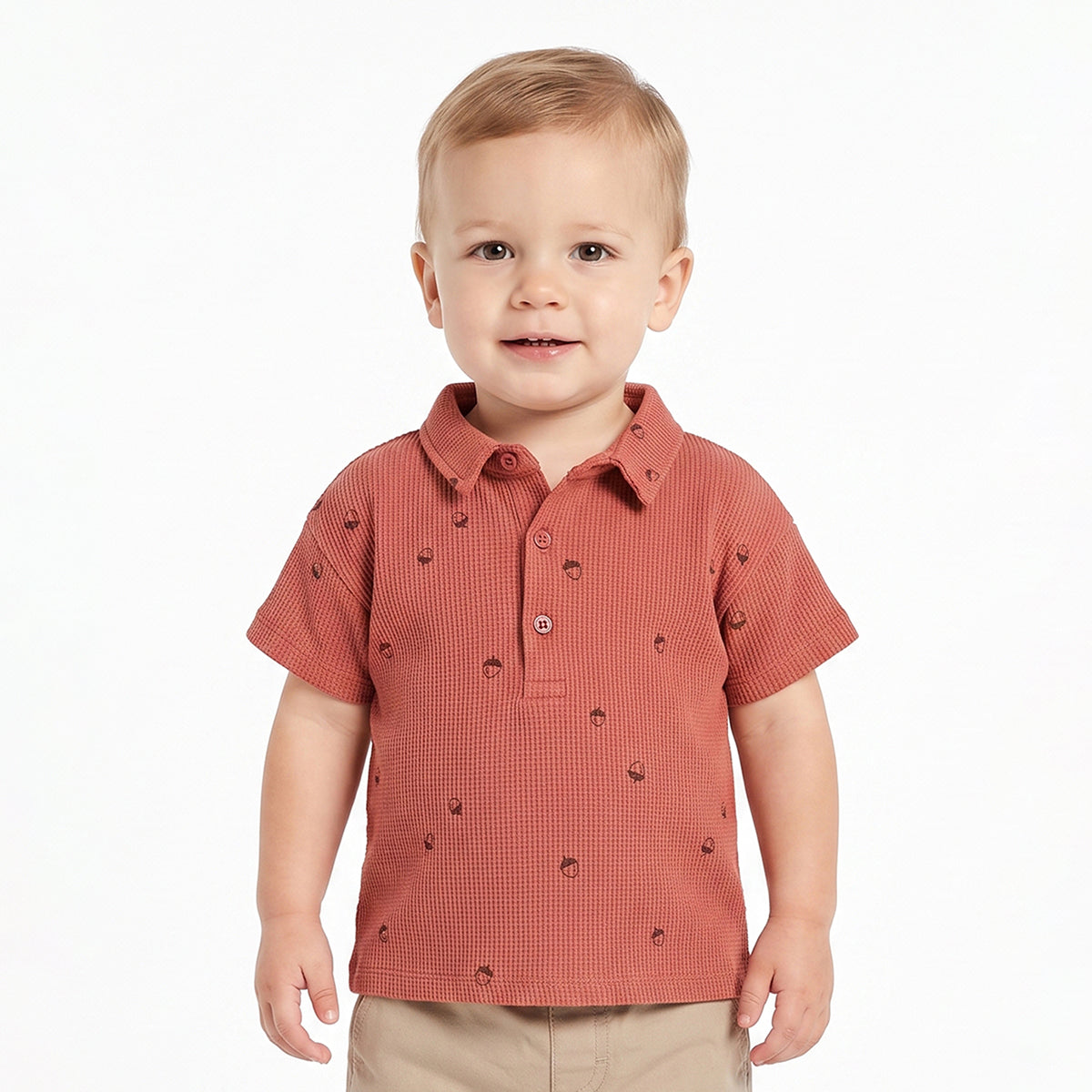 Baby Boys Rust Brown Cotton Waffle Polo T-Shirt Regular Fit Casual Wear