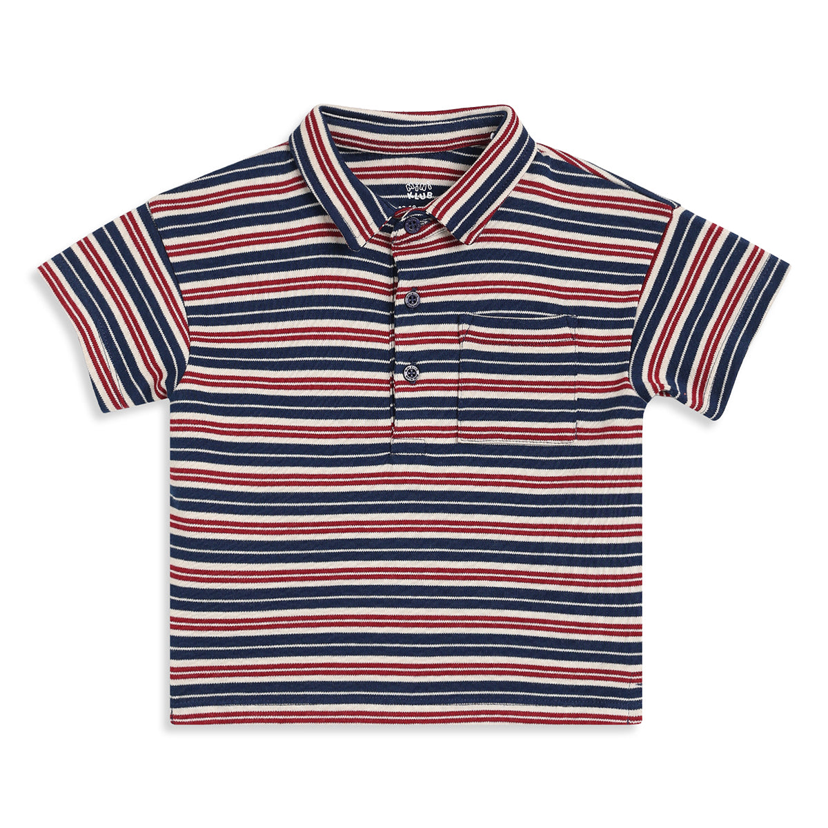 Baby Boys Navy Blue, White & Red Striped Cotton Polo T-Shirt Regular Fit Casual Wear