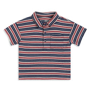 Baby Boys Navy Blue, White & Red Striped Cotton Polo T-Shirt Regular Fit Casual Wear