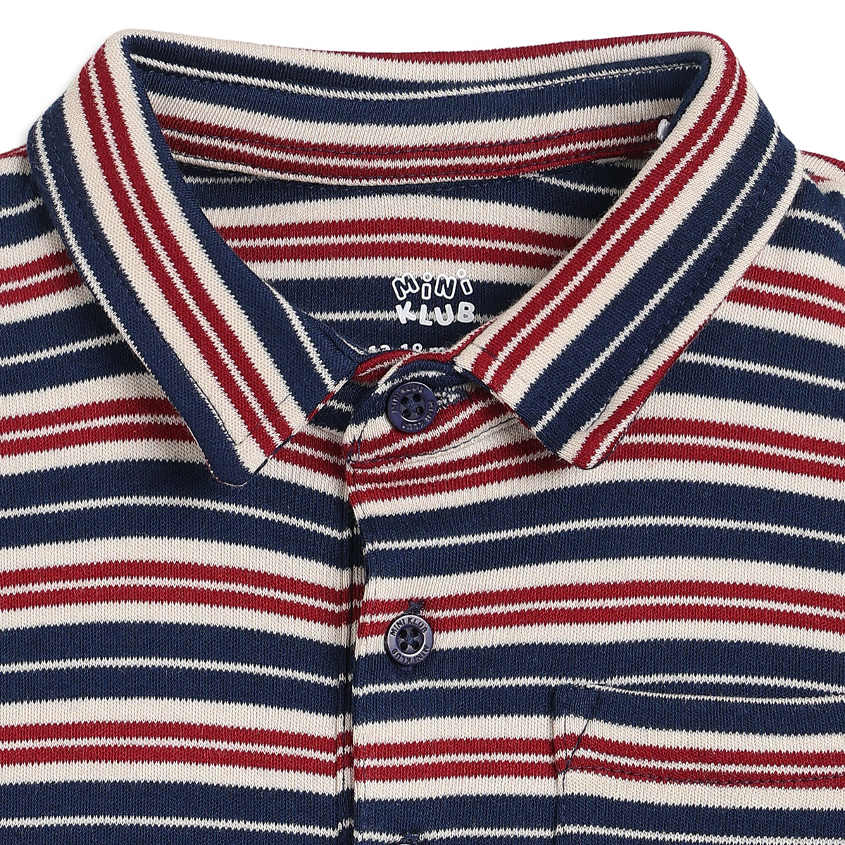 Baby Boys Navy Blue, White & Red Striped Cotton Polo T-Shirt Regular Fit Casual Wear