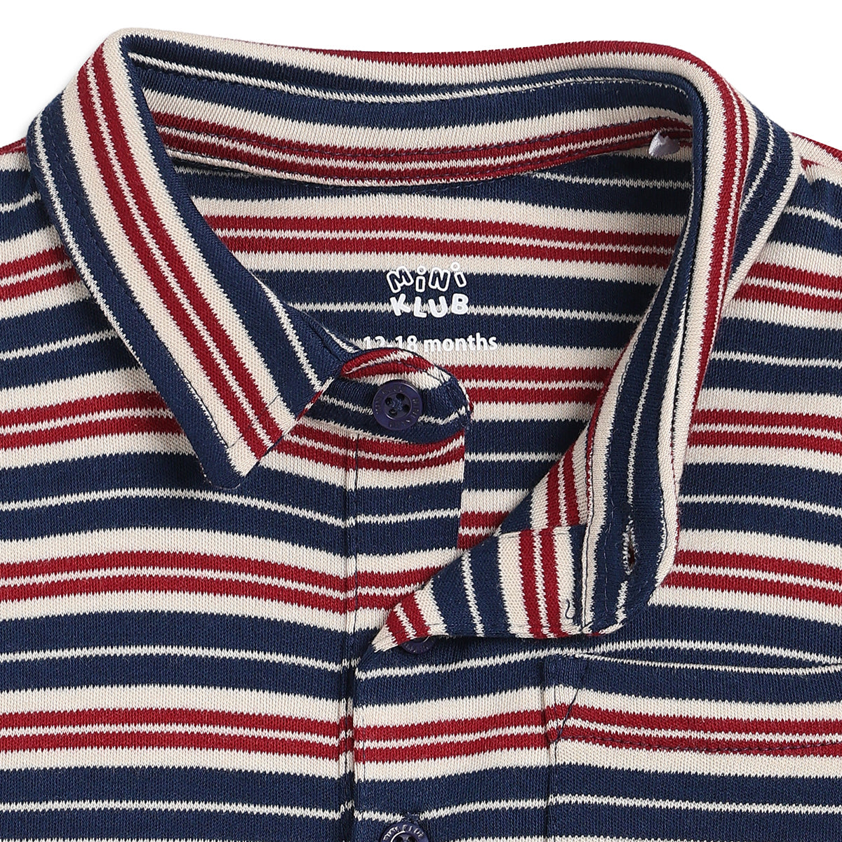 Baby Boys Navy Blue, White & Red Striped Cotton Polo T-Shirt Regular Fit Casual Wear