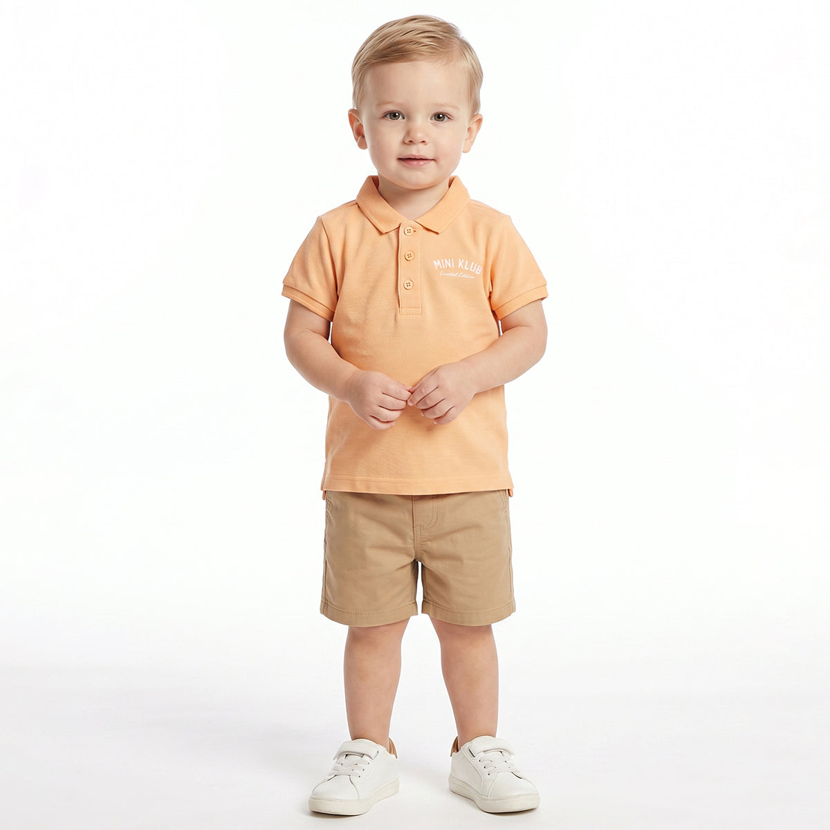 Baby Boys Peach Cotton Polo Neck Regular Fit T-Shirt