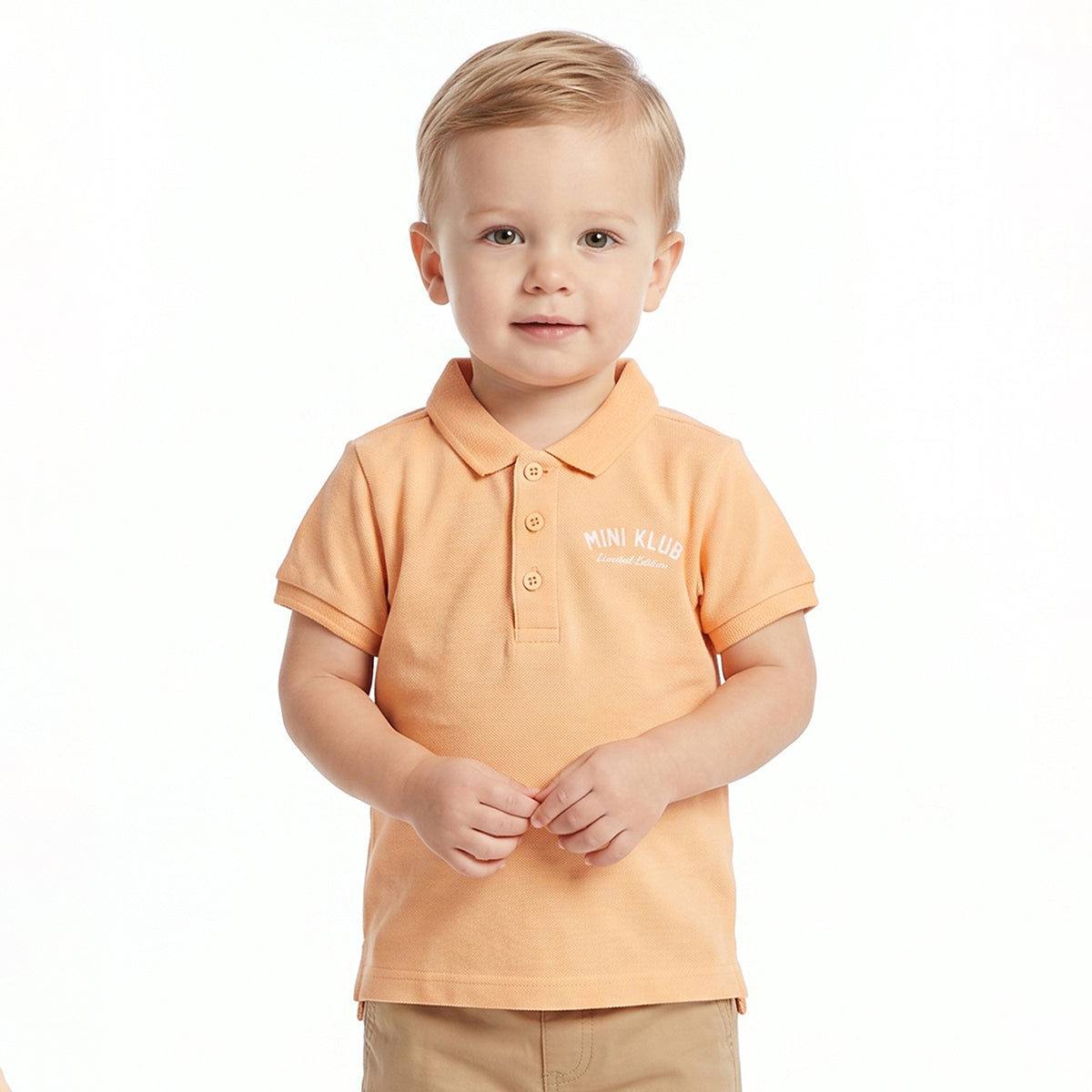 Baby Boys Peach Cotton Polo Neck Regular Fit T-Shirt