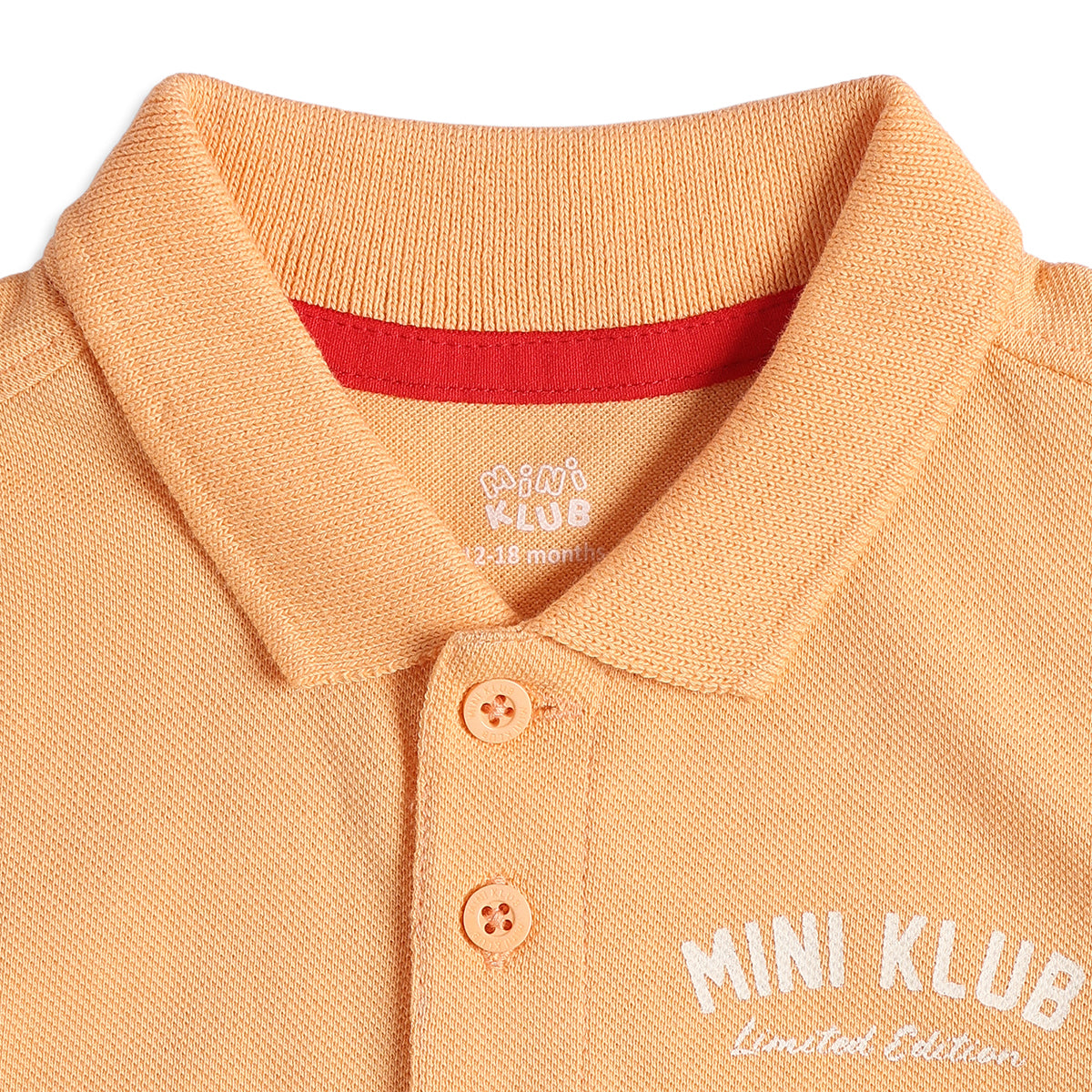 Baby Boys Peach Cotton Polo Neck Regular Fit T-Shirt