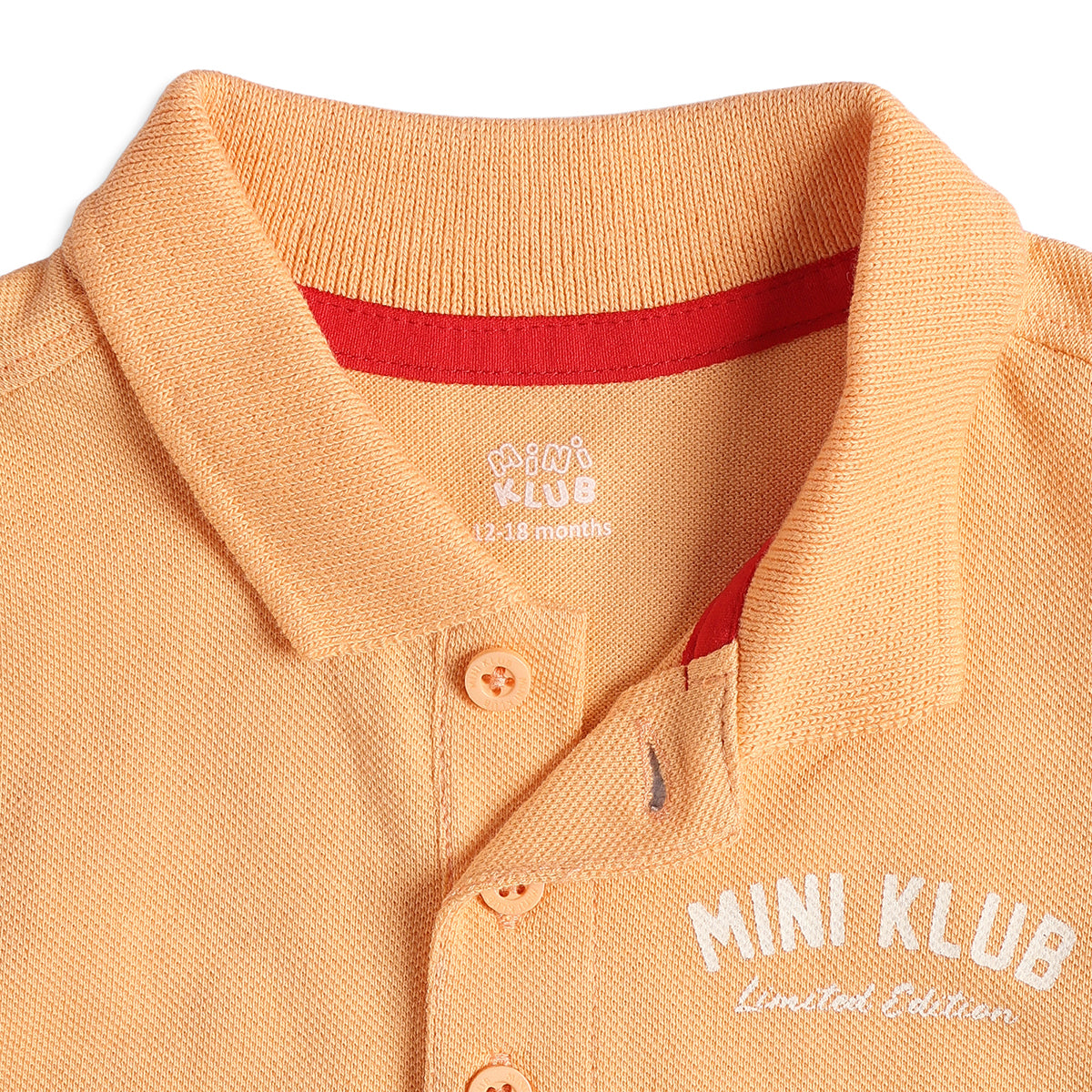 Baby Boys Peach Cotton Polo Neck Regular Fit T-Shirt