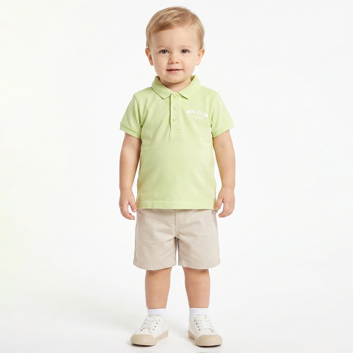 Baby Boys Light Green Cotton Polo Neck Regular Fit T-Shirt