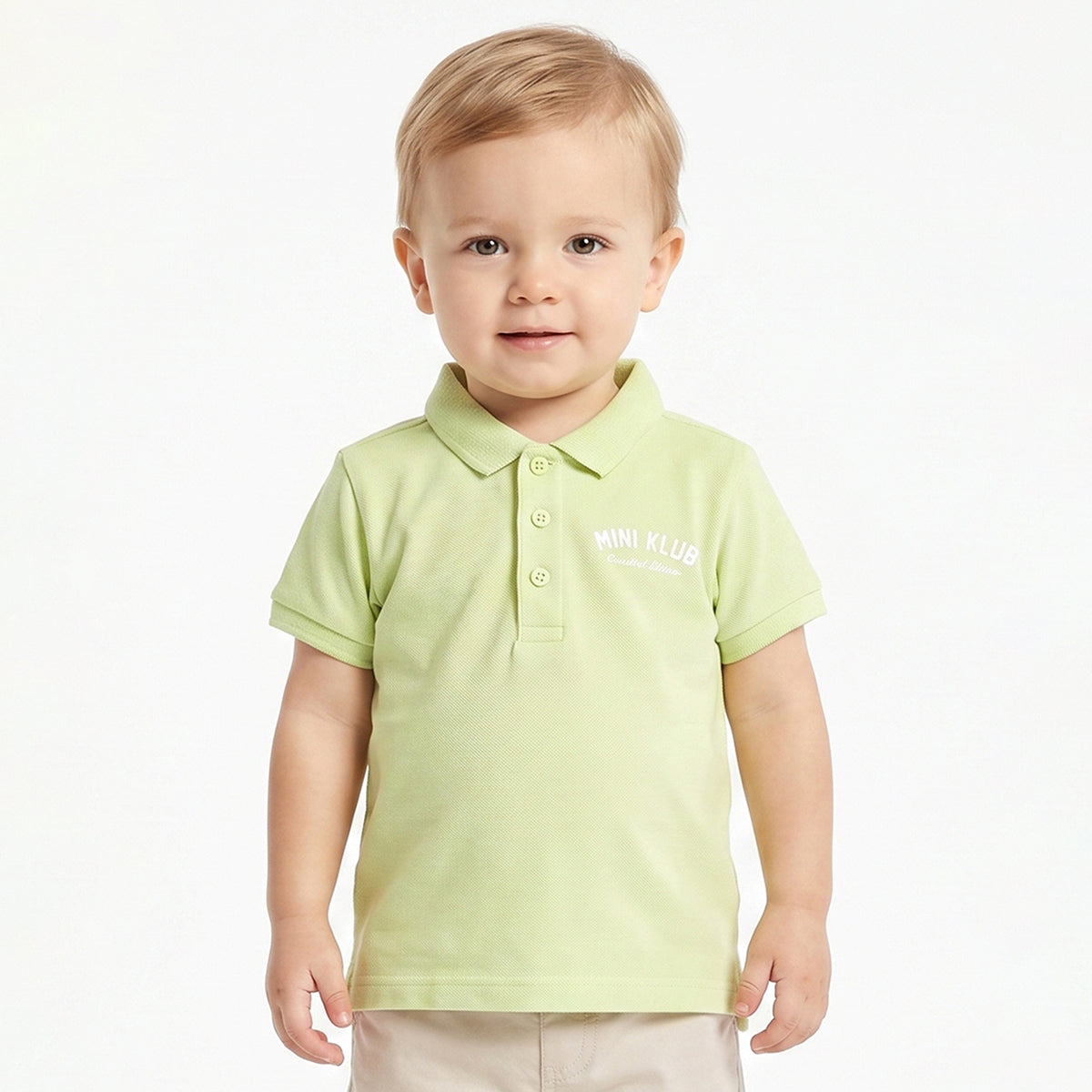 Baby Boys Light Green Cotton Polo Neck Regular Fit T-Shirt