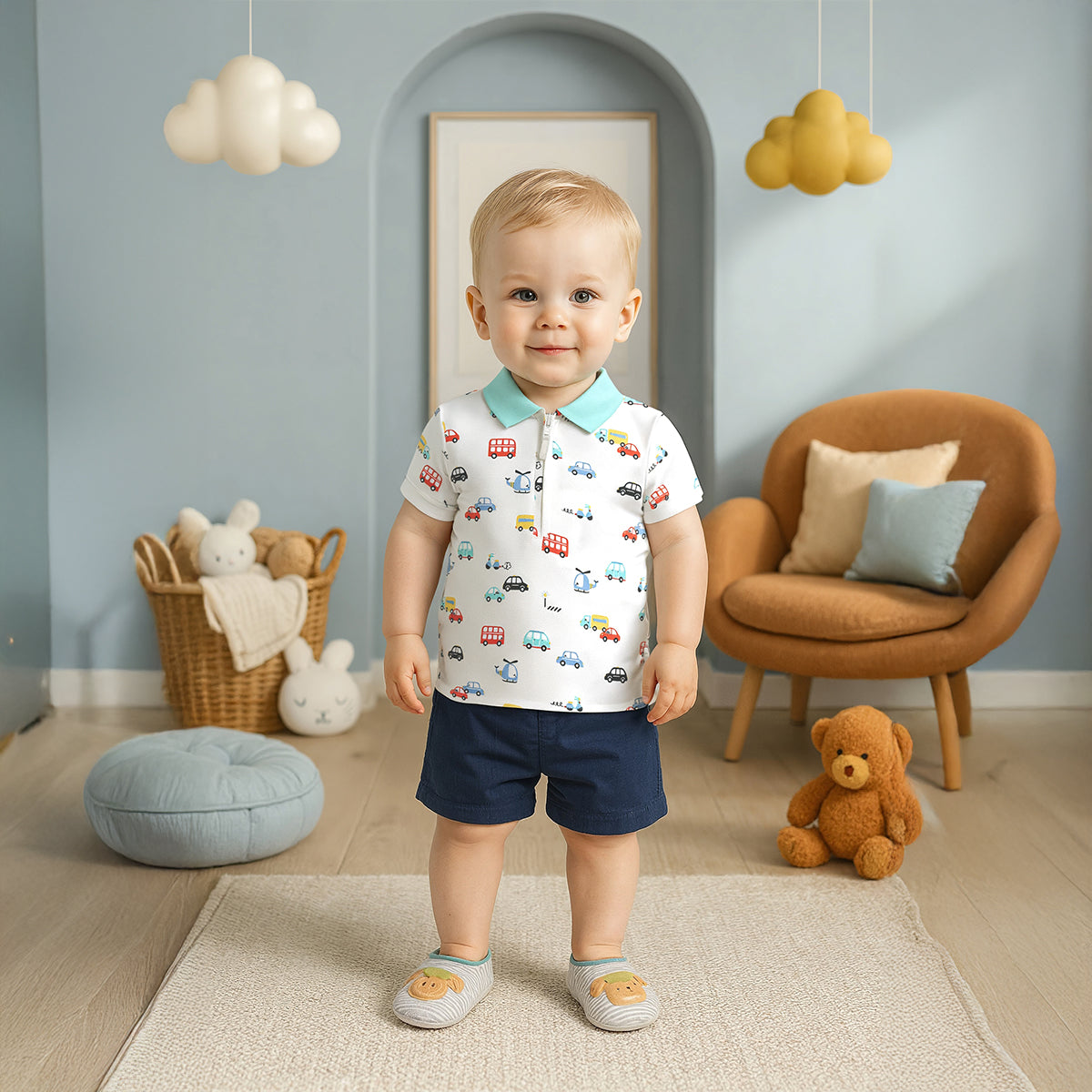 Baby Boys All-Over Vehicle Printed Polo T-Shirt, Multicolour