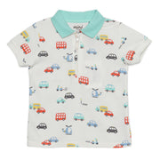 Baby Boys All-Over Vehicle Printed Polo T-Shirt, White
