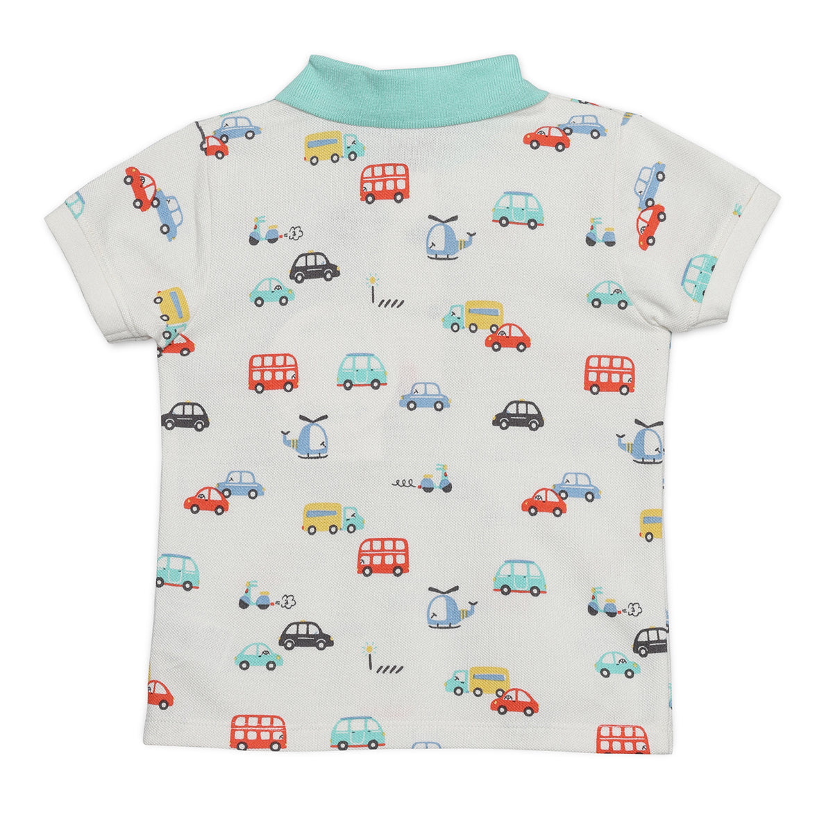 Baby Boys All-Over Vehicle Printed Polo T-Shirt, White