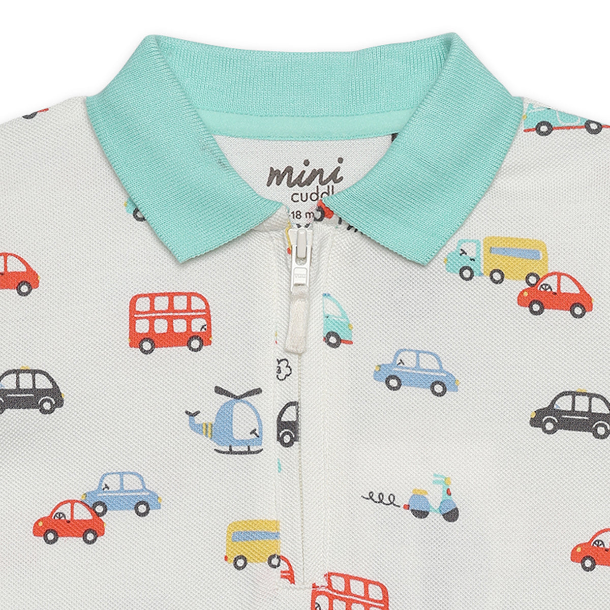 Baby Boys All-Over Vehicle Printed Polo T-Shirt, White