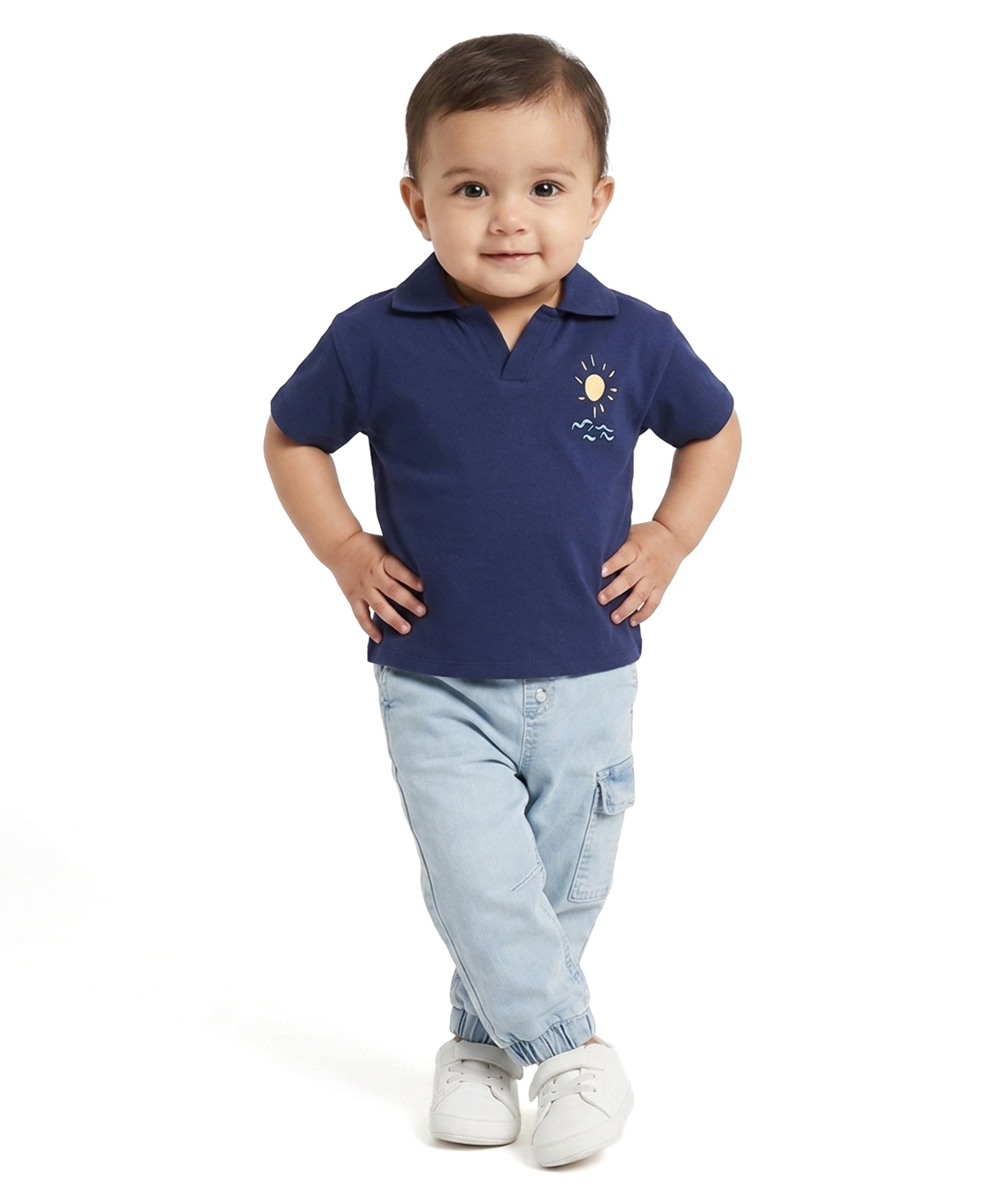 Baby Boys Printed Polo T-Shirt, Navy Blue