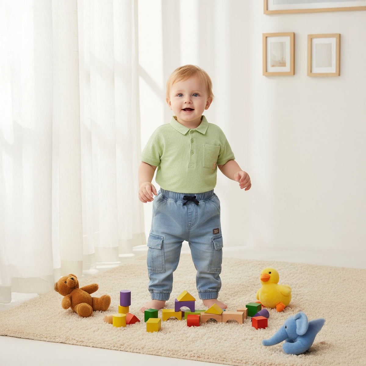 Baby Boys Solid Polo T-Shirt, Light Green