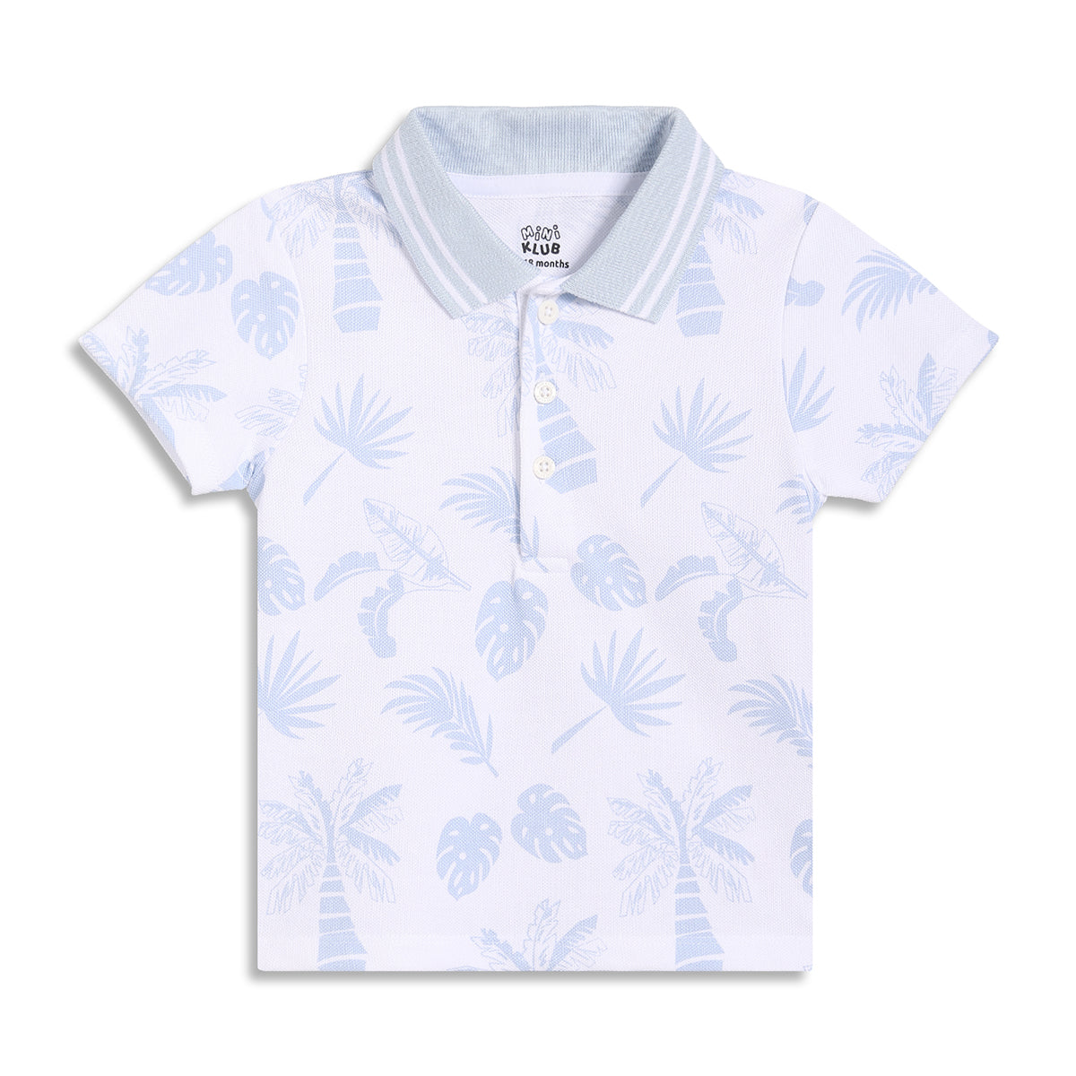Baby Boys Tropical Print Polo T-Shirt, White and Light Blue