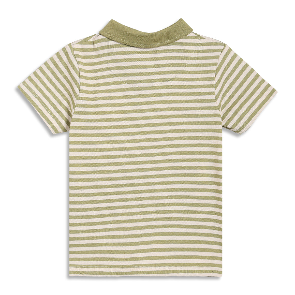Baby Boys Striped Polo T-Shirt with Animal Pocket Detail, Olive Green and White