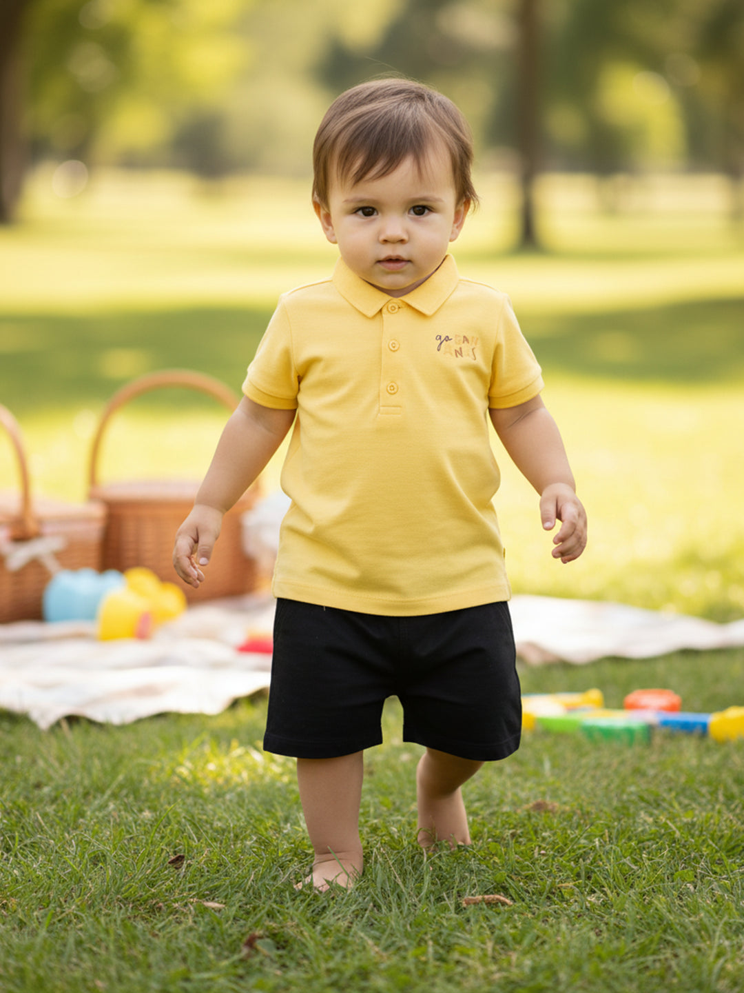 Baby Boys Printed Polo T-Shirt, Yellow