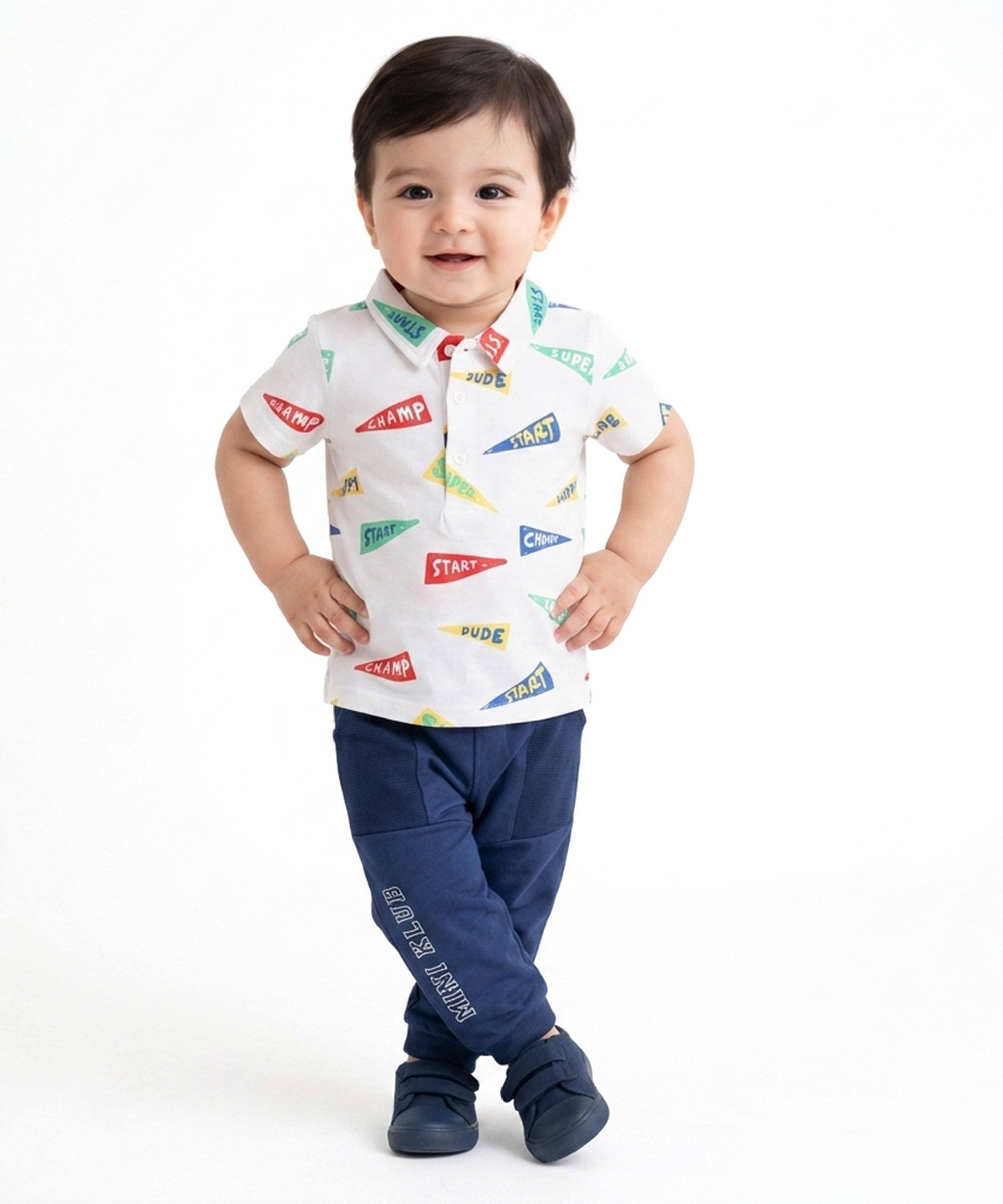 Baby Boys All-Over Printed Polo T-Shirt, White with Red, Blue, Green and Yellow