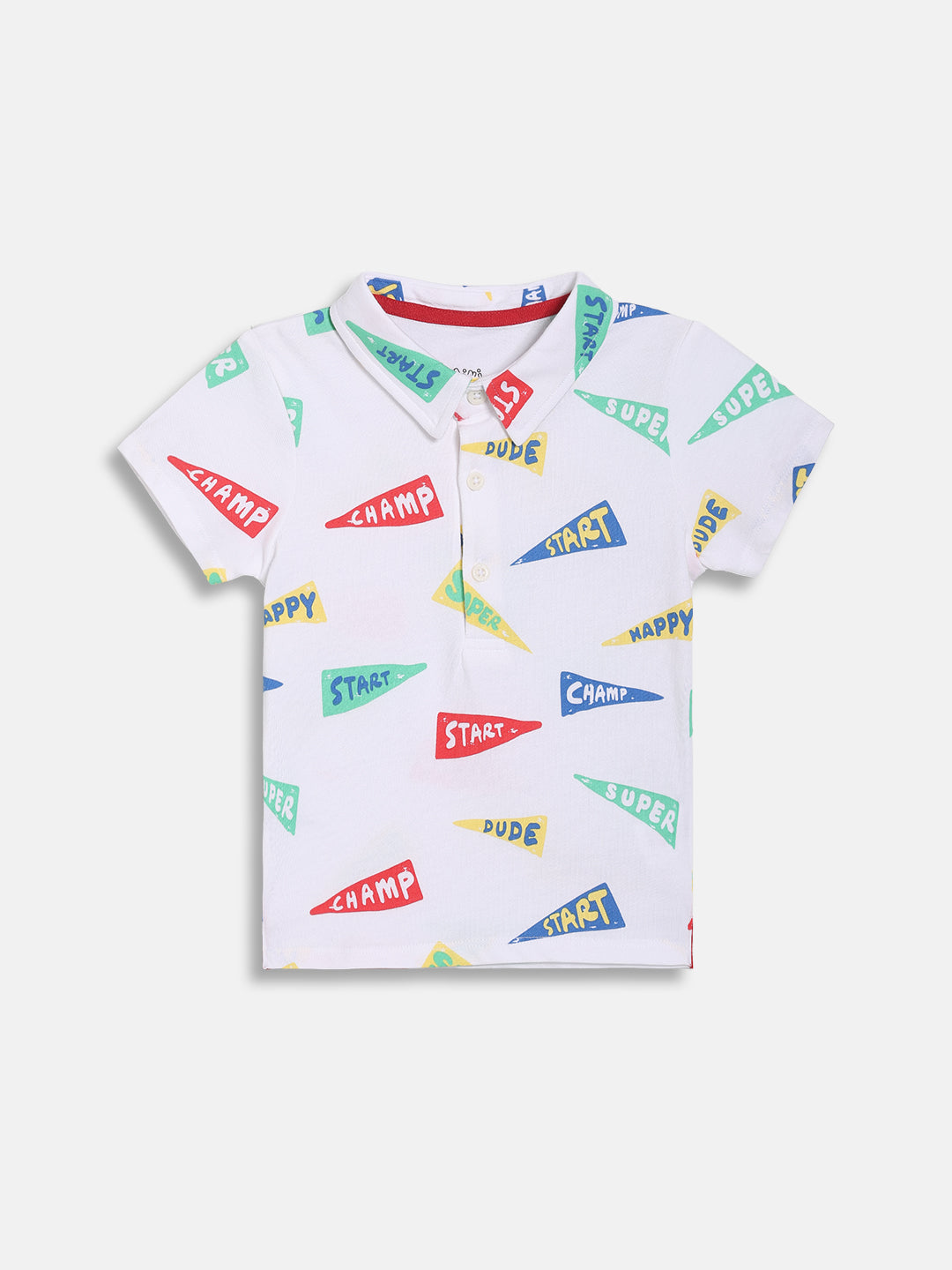 Baby Boys All-Over Printed Polo T-Shirt, White with Red, Blue, Green and Yellow
