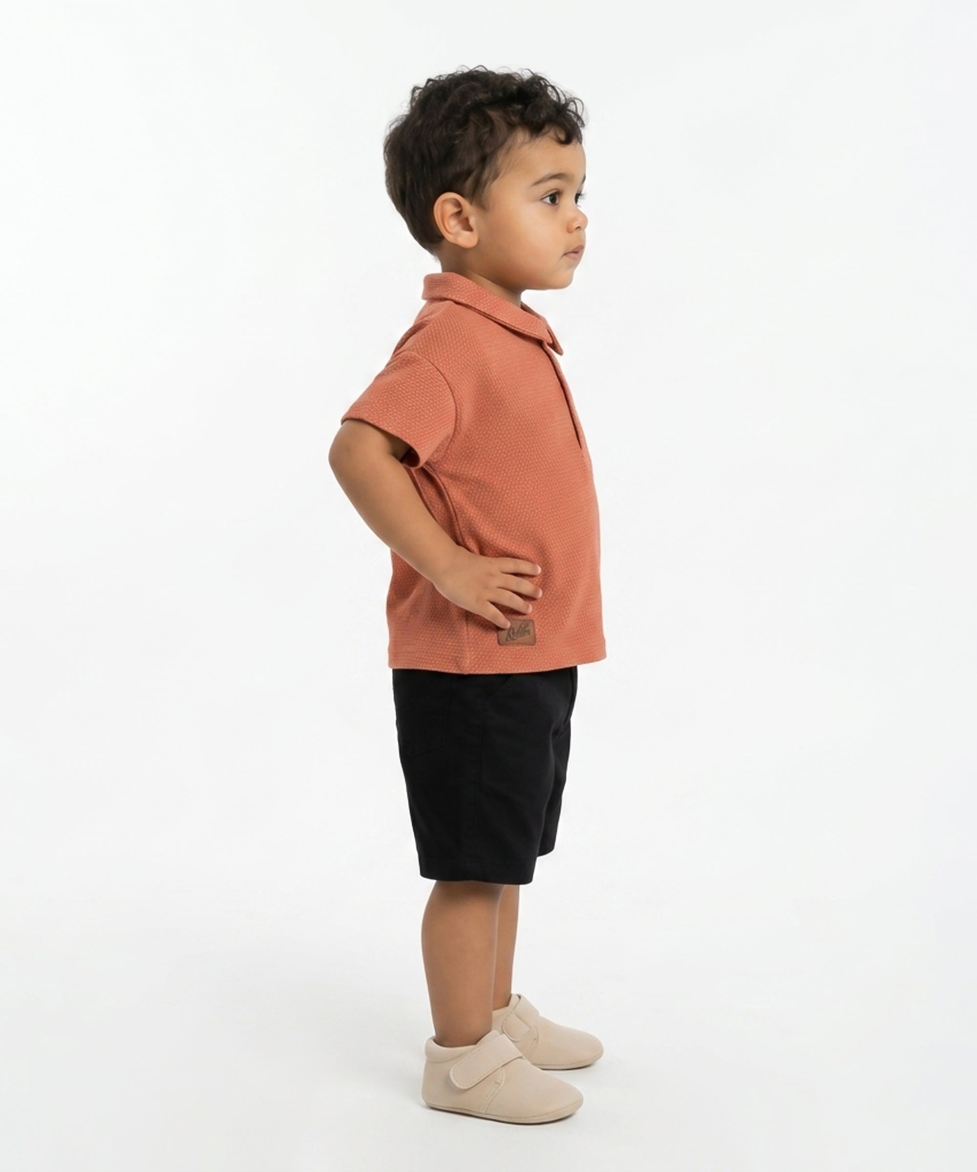 Baby Boys Self Design Polo T-Shirt, Orange