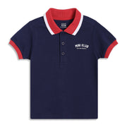 Baby Boys Solid Polo T-Shirt with Contrast Collar, Navy Blue, Red and White